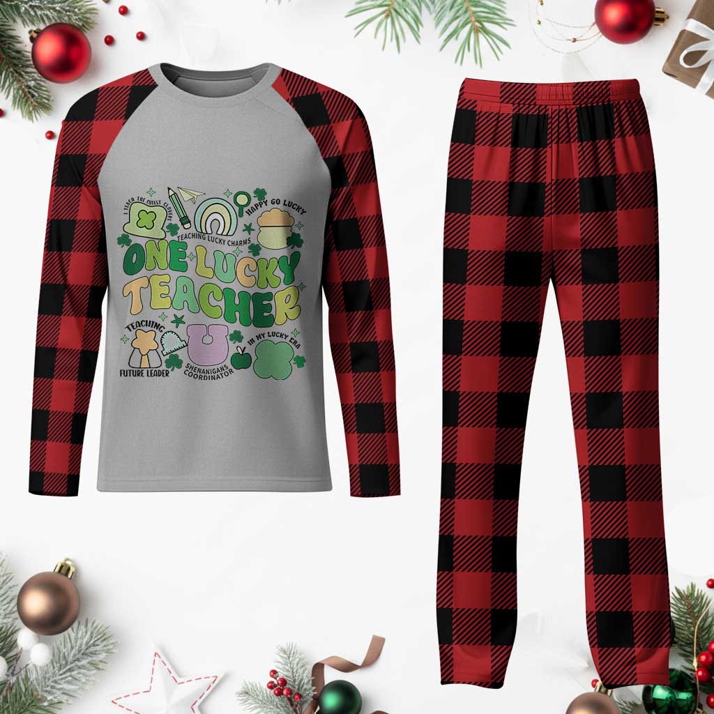 Teachers St Patrick's Day Plaid Pajama Set One Lucky Teacher Retro Groovy TS02 Buffalo Plaid Print Your Wear