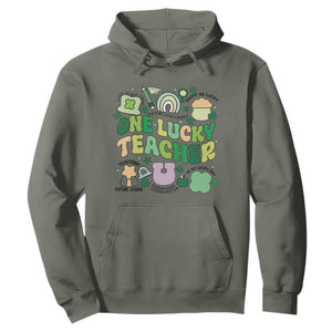 Teachers St Patrick's Day Hoodie One Lucky Teacher Retro Groovy TS02 Military Green Print Your Wear
