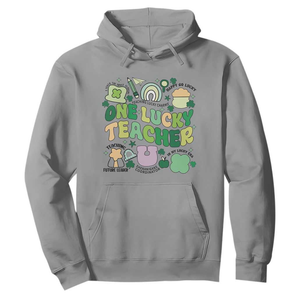Teachers St Patrick's Day Hoodie One Lucky Teacher Retro Groovy TS02 Sport Gray Print Your Wear