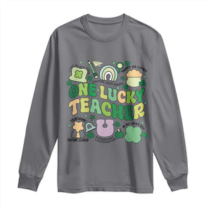 Teachers St Patrick's Day Long Sleeve Shirt One Lucky Teacher Retro Groovy TS02 Charcoal Print Your Wear