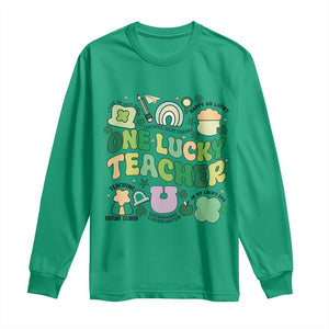 Teachers St Patrick's Day Long Sleeve Shirt One Lucky Teacher Retro Groovy TS02 Irish Green Print Your Wear