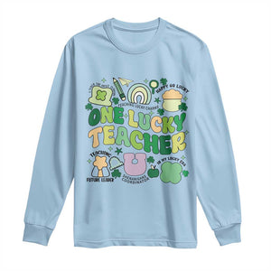 Teachers St Patrick's Day Long Sleeve Shirt One Lucky Teacher Retro Groovy TS02 Light Blue Print Your Wear