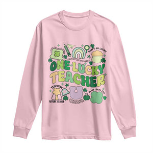 Teachers St Patrick's Day Long Sleeve Shirt One Lucky Teacher Retro Groovy TS02 Light Pink Print Your Wear