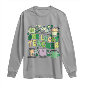Teachers St Patrick's Day Long Sleeve Shirt One Lucky Teacher Retro Groovy TS02 Sport Gray Print Your Wear