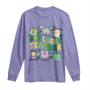 Teachers St Patrick's Day Long Sleeve Shirt One Lucky Teacher Retro Groovy TS02 Violet Print Your Wear