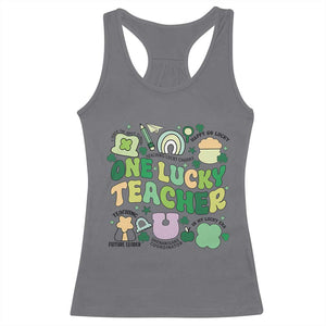 Teachers St Patrick's Day Racerback Tank Top One Lucky Teacher Retro Groovy TS02 Charcoal Print Your Wear