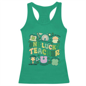 Teachers St Patrick's Day Racerback Tank Top One Lucky Teacher Retro Groovy TS02 Irish Green Print Your Wear