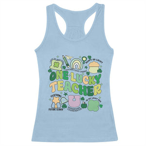 Teachers St Patrick's Day Racerback Tank Top One Lucky Teacher Retro Groovy TS02 Light Blue Print Your Wear