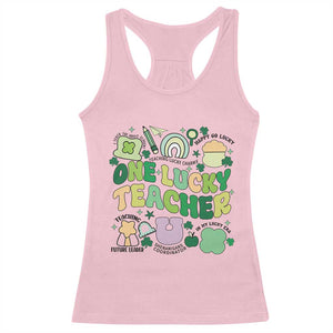 Teachers St Patrick's Day Racerback Tank Top One Lucky Teacher Retro Groovy TS02 Light Pink Print Your Wear