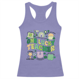 Teachers St Patrick's Day Racerback Tank Top One Lucky Teacher Retro Groovy TS02 Violet Print Your Wear