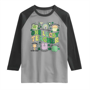 Teachers St Patrick's Day Raglan Shirt One Lucky Teacher Retro Groovy TS02 Sport Gray Black Print Your Wear