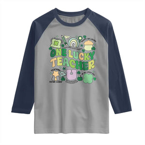Teachers St Patrick's Day Raglan Shirt One Lucky Teacher Retro Groovy TS02 Sport Gray Navy Print Your Wear