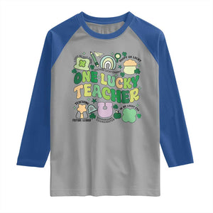 Teachers St Patrick's Day Raglan Shirt One Lucky Teacher Retro Groovy TS02 Sport Gray Royal Print Your Wear
