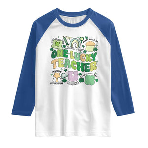 Teachers St Patrick's Day Raglan Shirt One Lucky Teacher Retro Groovy TS02 White Royal Print Your Wear