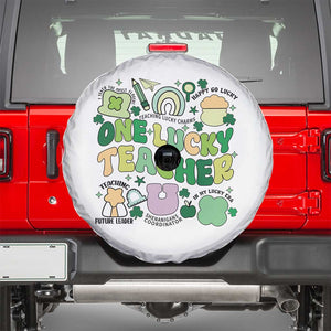 Teachers St Patrick's Day Spare Tire Cover One Lucky Teacher Retro Groovy TS02 White Print Your Wear
