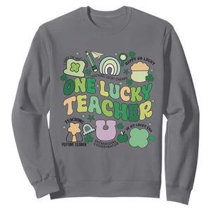 Teachers St Patrick's Day Sweatshirt One Lucky Teacher Retro Groovy TS02 Charcoal Print Your Wear