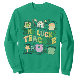 Teachers St Patrick's Day Sweatshirt One Lucky Teacher Retro Groovy TS02 Irish Green Print Your Wear