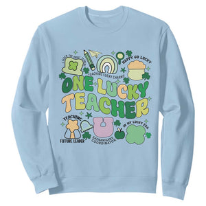 Teachers St Patrick's Day Sweatshirt One Lucky Teacher Retro Groovy TS02 Light Blue Print Your Wear