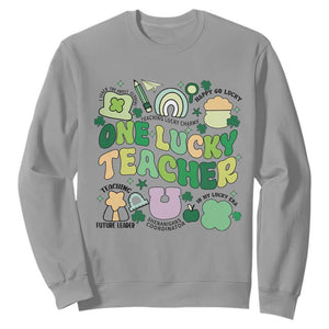 Teachers St Patrick's Day Sweatshirt One Lucky Teacher Retro Groovy TS02 Sport Gray Print Your Wear