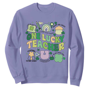 Teachers St Patrick's Day Sweatshirt One Lucky Teacher Retro Groovy TS02 Violet Print Your Wear