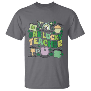 Teachers St Patrick's Day T Shirt One Lucky Teacher Retro Groovy TS02 Charcoal Print Your Wear