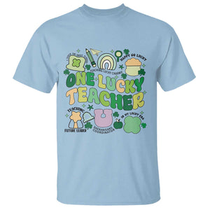 Teachers St Patrick's Day T Shirt One Lucky Teacher Retro Groovy TS02 Light Blue Print Your Wear