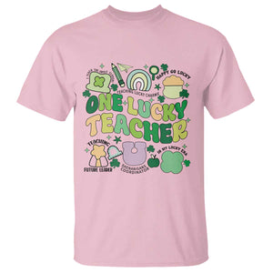 Teachers St Patrick's Day T Shirt One Lucky Teacher Retro Groovy TS02 Light Pink Print Your Wear