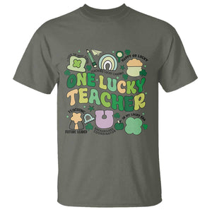 Teachers St Patrick's Day T Shirt One Lucky Teacher Retro Groovy TS02 Military Green Print Your Wear