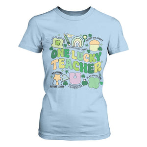 Teachers St Patrick's Day T Shirt For Women One Lucky Teacher Retro Groovy TS02 Light Blue Print Your Wear