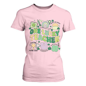 Teachers St Patrick's Day T Shirt For Women One Lucky Teacher Retro Groovy TS02 Light Pink Print Your Wear