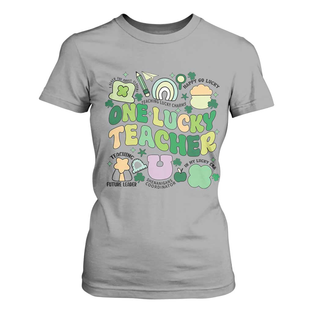 Teachers St Patrick's Day T Shirt For Women One Lucky Teacher Retro Groovy TS02 Sport Gray Print Your Wear