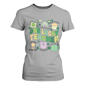 Teachers St Patrick's Day T Shirt For Women One Lucky Teacher Retro Groovy TS02 Sport Gray Print Your Wear