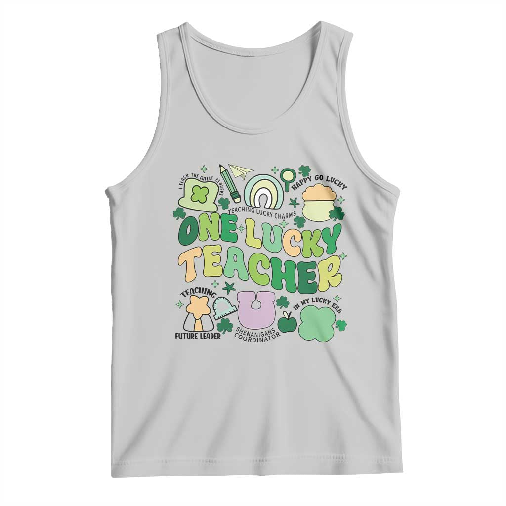 Teachers St Patrick's Day Tank Top One Lucky Teacher Retro Groovy TS02 Ash Print Your Wear
