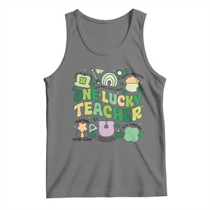 Teachers St Patrick's Day Tank Top One Lucky Teacher Retro Groovy TS02 Black Heather Print Your Wear