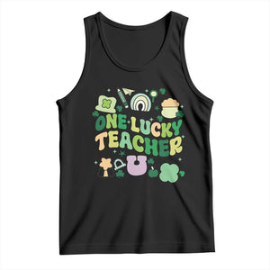 Teachers St Patrick's Day Tank Top One Lucky Teacher Retro Groovy TS02 Black Print Your Wear