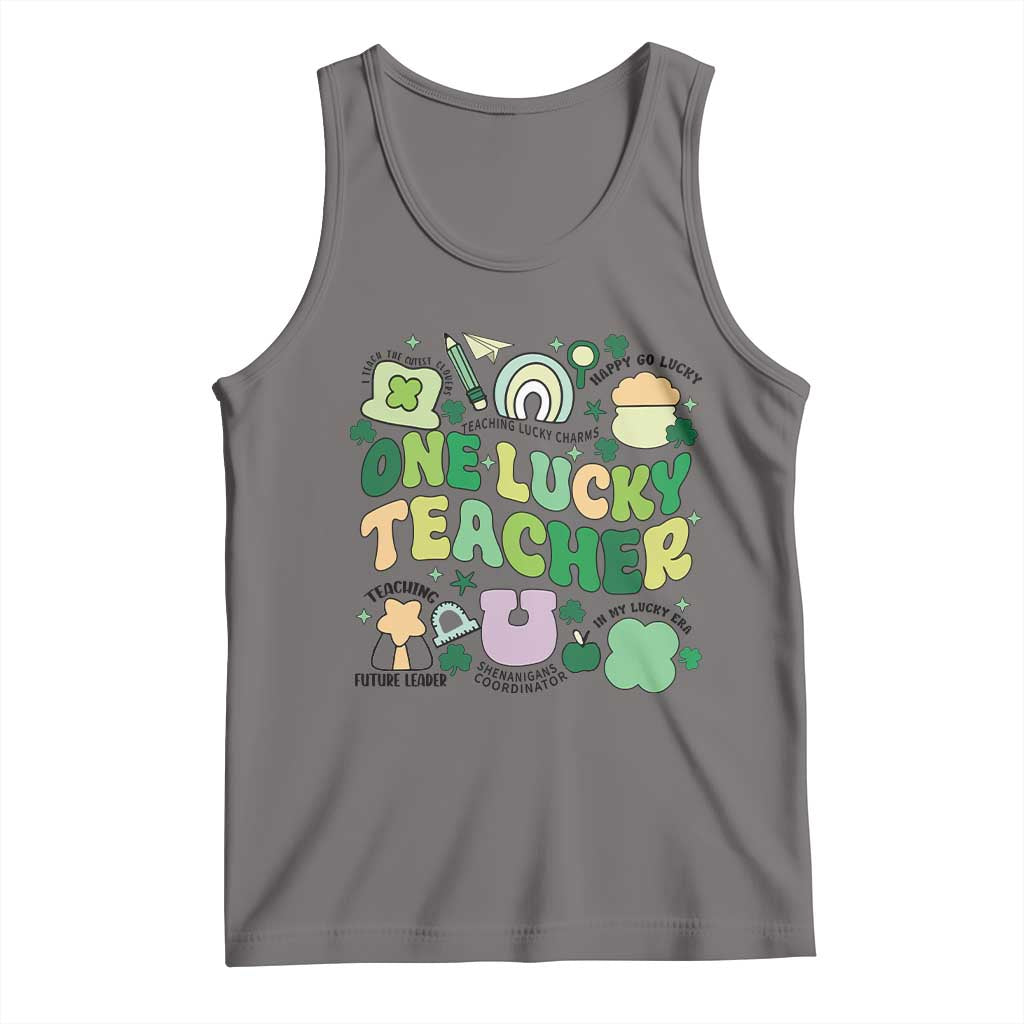 Teachers St Patrick's Day Tank Top One Lucky Teacher Retro Groovy TS02 Deep Heather Print Your Wear