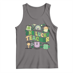 Teachers St Patrick's Day Tank Top One Lucky Teacher Retro Groovy TS02 Deep Heather Print Your Wear