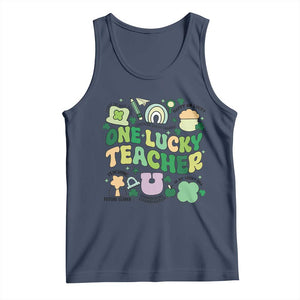 Teachers St Patrick's Day Tank Top One Lucky Teacher Retro Groovy TS02 Navy Print Your Wear