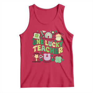 Teachers St Patrick's Day Tank Top One Lucky Teacher Retro Groovy TS02 Red Print Your Wear