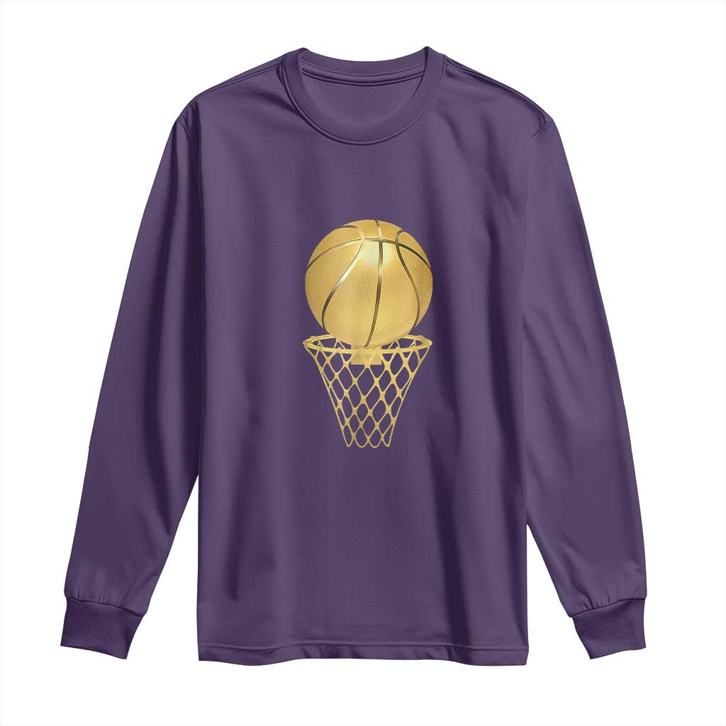 Golden Basketball Hoop Long Sleeve Shirt Trophy Game Player Coach Sports Lover TS02 Purple Print Your Wear