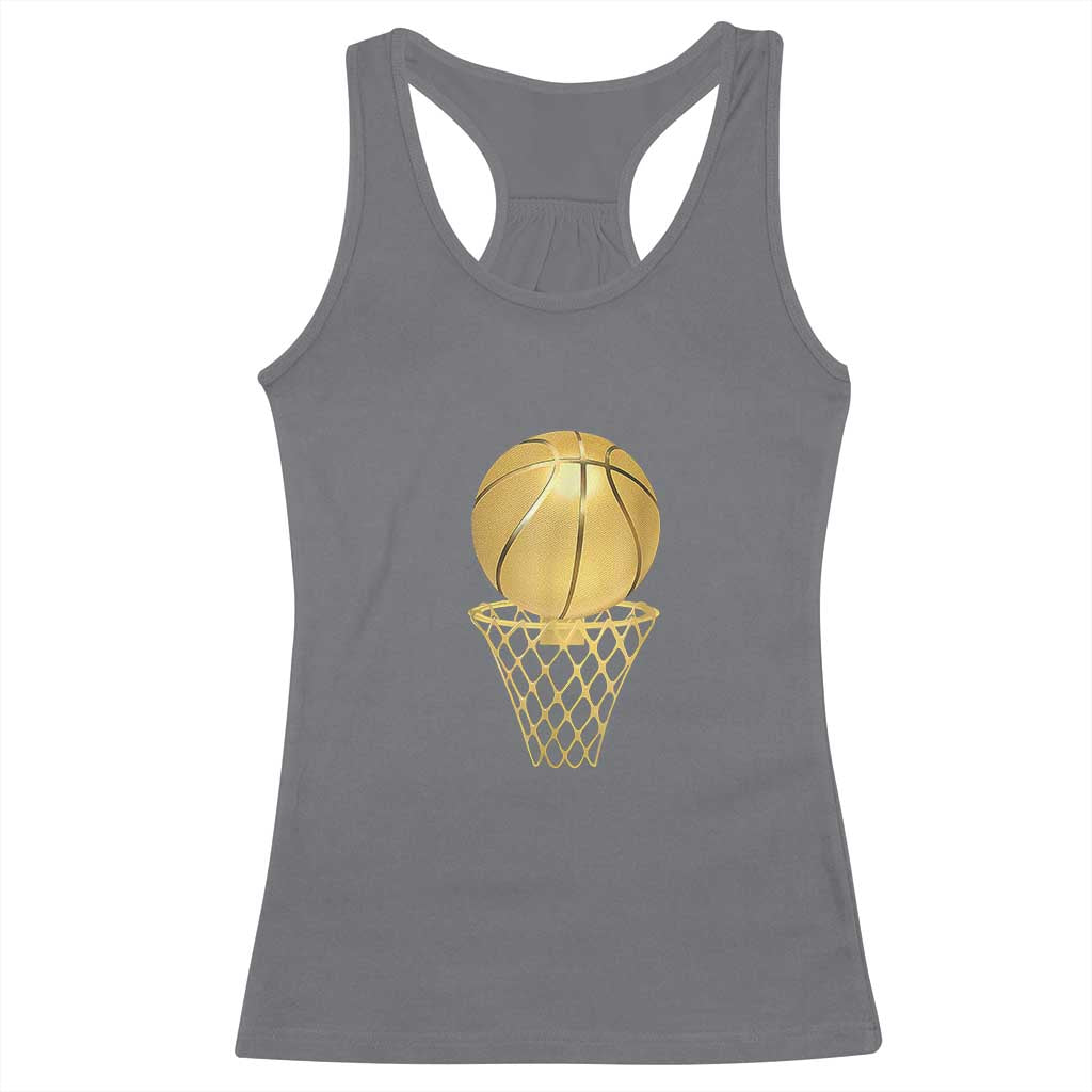 Golden Basketball Hoop Racerback Tank Top Trophy Game Player Coach Sports Lover TS02 Charcoal Print Your Wear