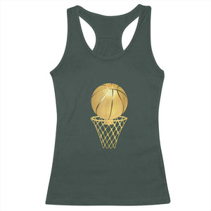Golden Basketball Hoop Racerback Tank Top Trophy Game Player Coach Sports Lover TS02 Dark Forest Green Print Your Wear