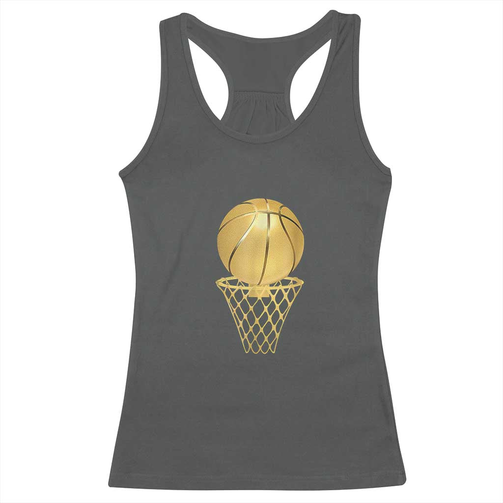 Golden Basketball Hoop Racerback Tank Top Trophy Game Player Coach Sports Lover TS02 Dark Heather Print Your Wear
