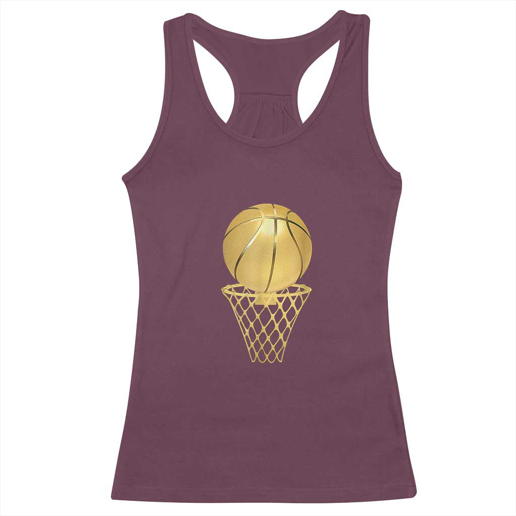 Golden Basketball Hoop Racerback Tank Top Trophy Game Player Coach Sports Lover TS02 Maroon Print Your Wear