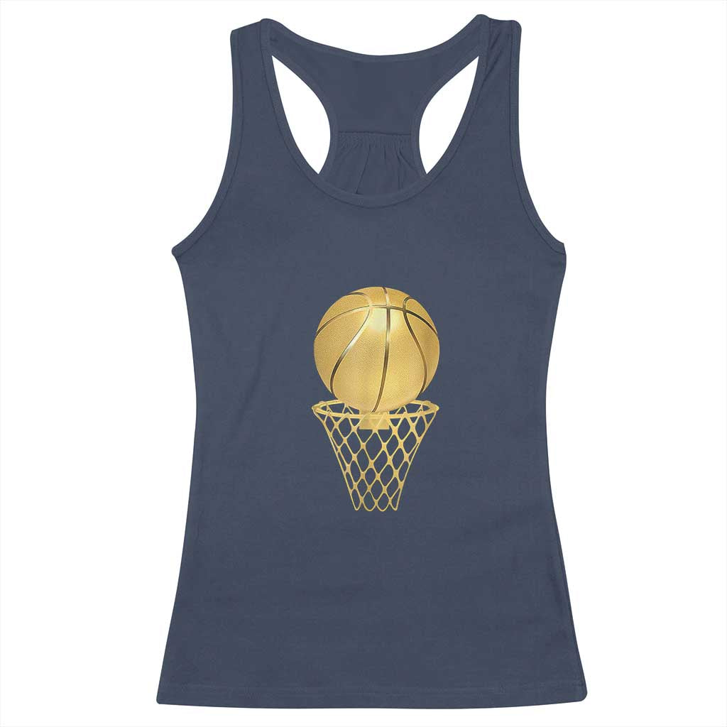 Golden Basketball Hoop Racerback Tank Top Trophy Game Player Coach Sports Lover TS02 Navy Print Your Wear
