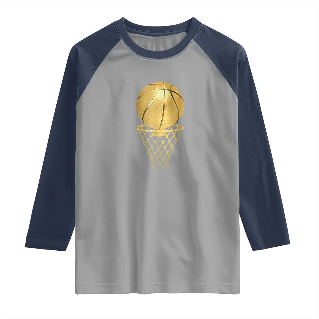 Golden Basketball Hoop Raglan Shirt Trophy Game Player Coach Sports Lover TS02 Sport Gray Navy Print Your Wear