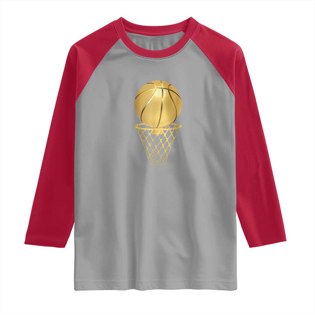Golden Basketball Hoop Raglan Shirt Trophy Game Player Coach Sports Lover TS02 Sport Gray Red Print Your Wear