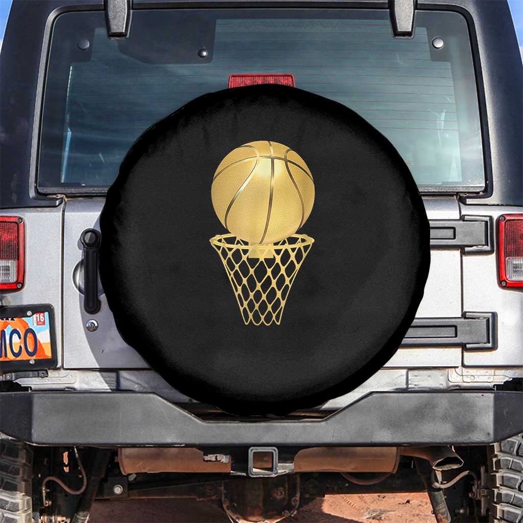 Golden Basketball Hoop Spare Tire Cover Trophy Game Player Coach Sports Lover TS02 No hole Black Print Your Wear