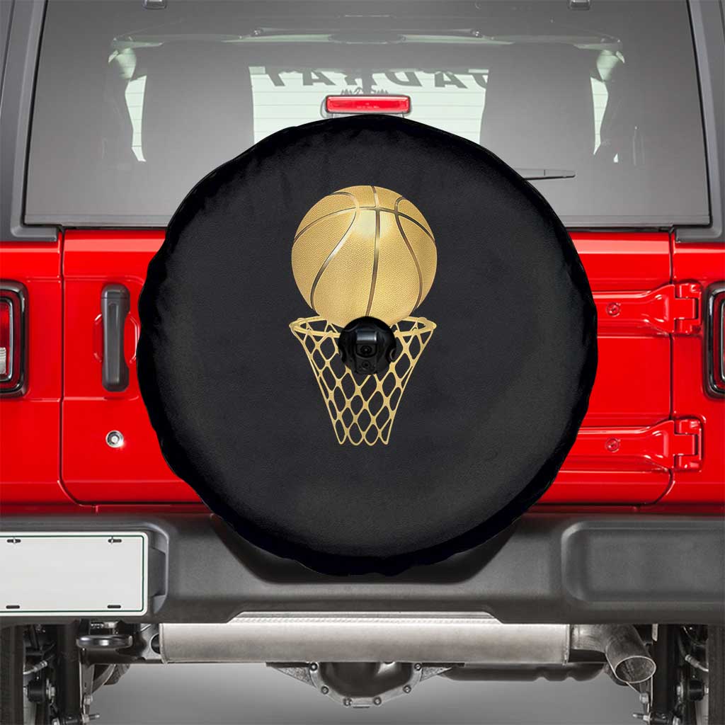 Golden Basketball Hoop Spare Tire Cover Trophy Game Player Coach Sports Lover TS02 Black Print Your Wear
