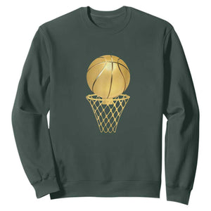 Golden Basketball Hoop Sweatshirt Trophy Game Player Coach Sports Lover TS02 Dark Forest Green Print Your Wear